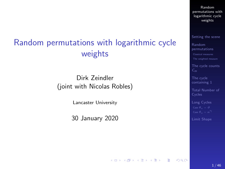 random permutations with logarithmic cycle