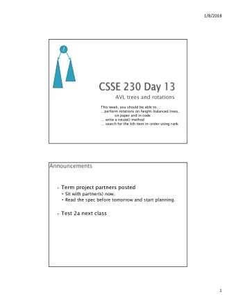 /  AVL trees and rotations  This week, you should be able to  perform rotations on