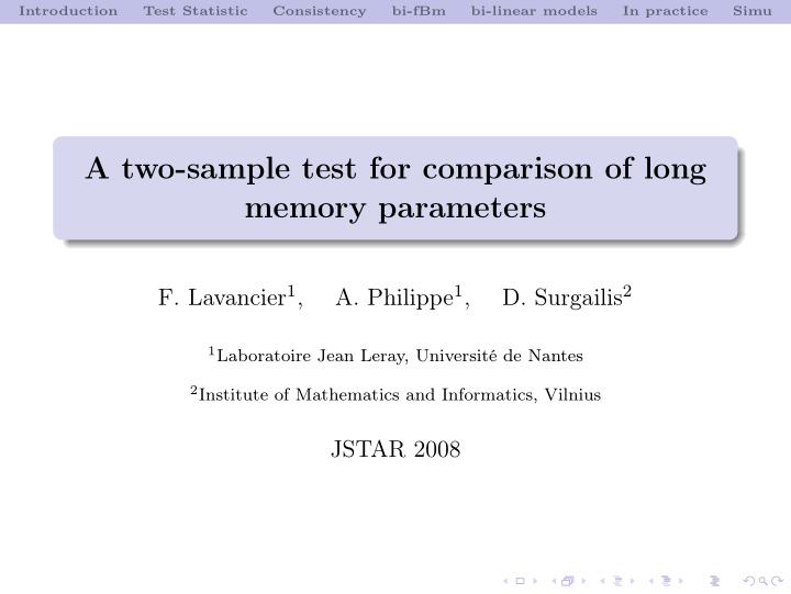 a two sample test for comparison of long memory parameters