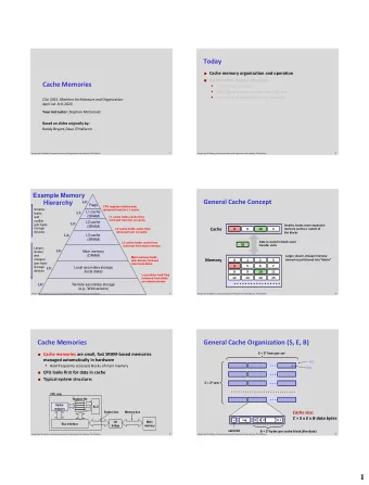 1  Locate set  Cache Read  Example: Direct Mapped Cache (E = 1)  Check if any line in set