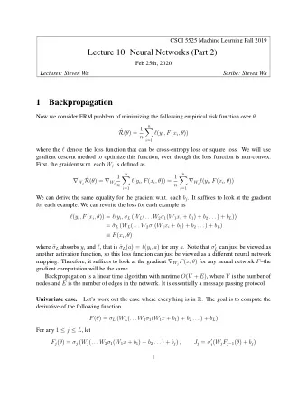 Lecture 10: Neural Networks (Part 2)  Feb 25th, 2020  Lecturer: Steven Wu  Scribe: Steven Wu  1