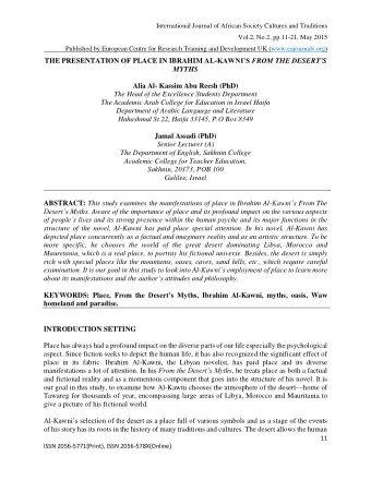 THE PRESENTATION OF PLACE IN IBRAHIM AL- KAWNIS FROM THE DESERTS MYTHS  Alia Al- Kassim Abu