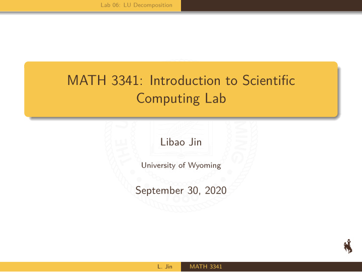 math 3341 introduction to scientific computing lab