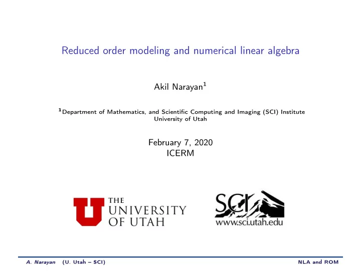 reduced order modeling and numerical linear algebra