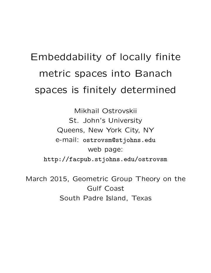 embeddability of locally finite metric spaces into banach