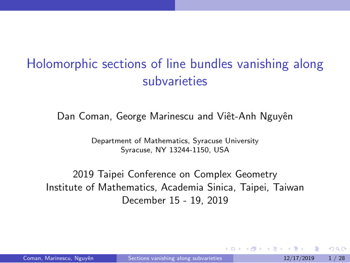 holomorphic sections of line bundles vanishing along
