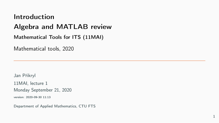 introduction algebra and matlab review