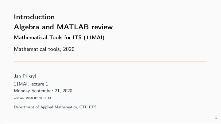 introduction algebra and matlab review