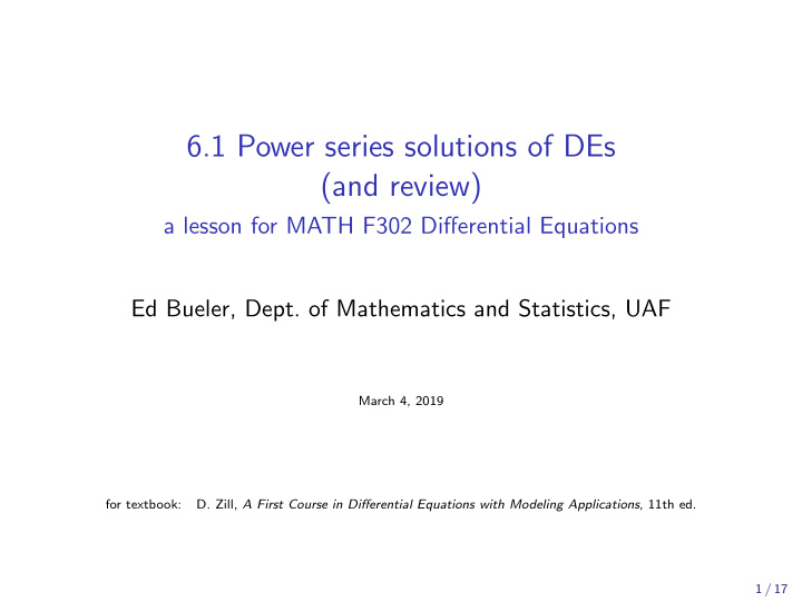 6 1 power series solutions of des and review