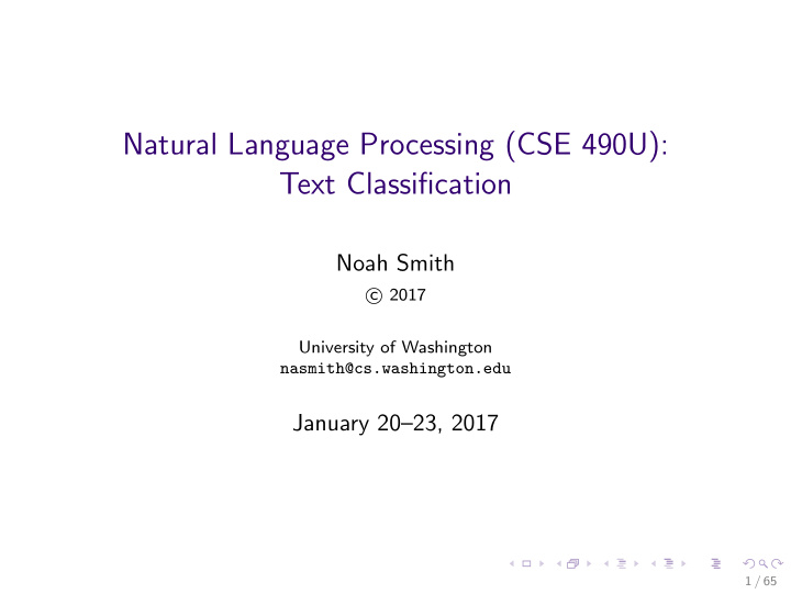 natural language processing cse 490u text classification