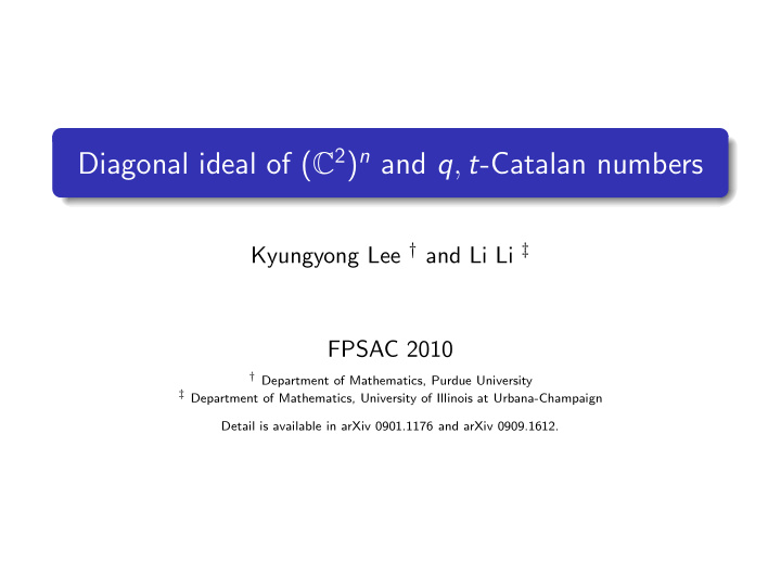 diagonal ideal of c 2 n and q t catalan numbers