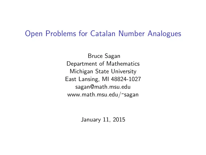 open problems for catalan number analogues