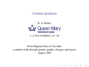 Crested products  R. A. Bailey  r.a.bailey@qmul.ac.uk  From Higman-Sims to Urysohn:  a random walk