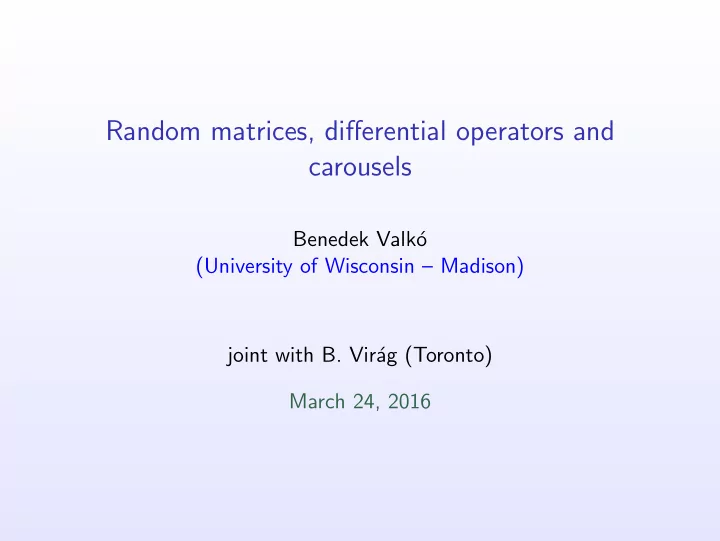 random matrices differential operators and carousels