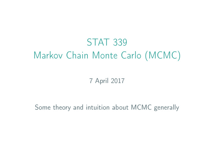 stat 339 markov chain monte carlo mcmc