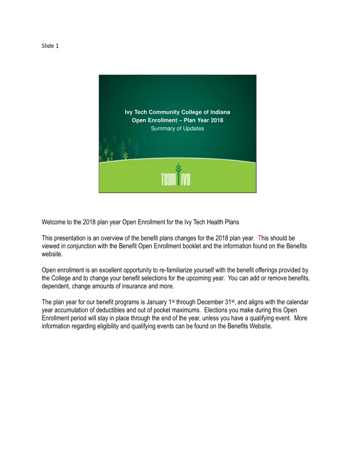 welcome to the 2018 plan year open enrollment for the ivy