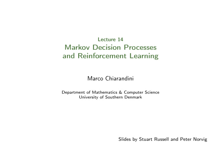 markov decision processes and reinforcement learning