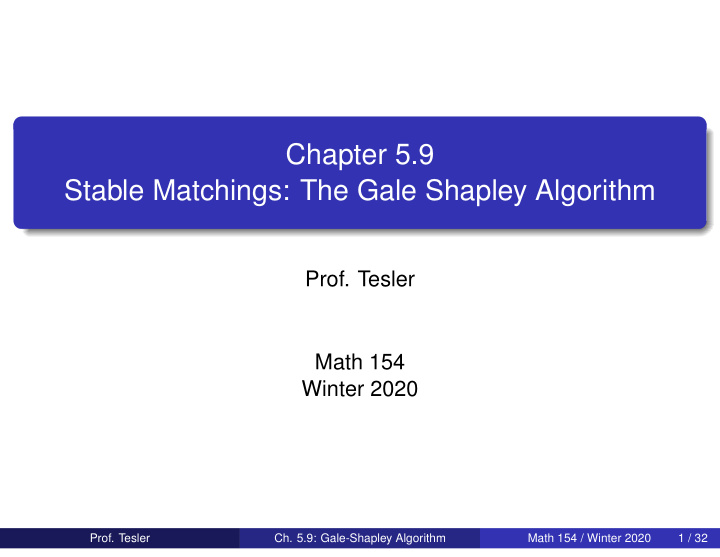 chapter 5 9 stable matchings the gale shapley algorithm