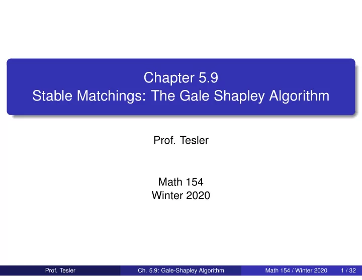 chapter 5 9 stable matchings the gale shapley algorithm