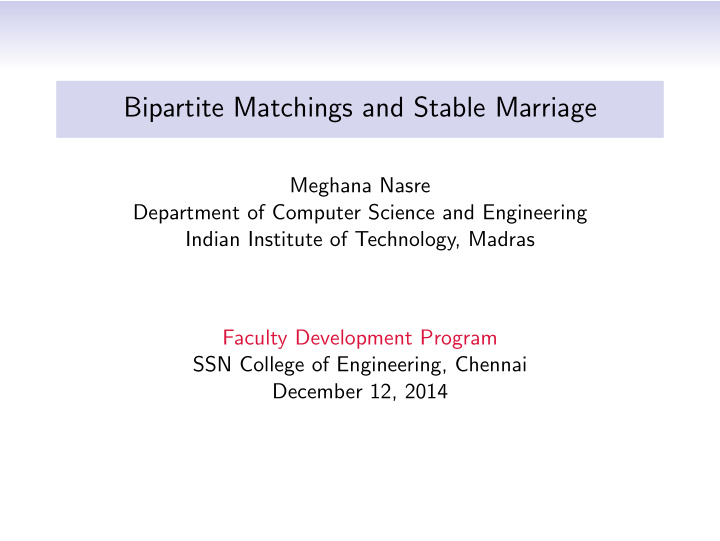 bipartite matchings and stable marriage