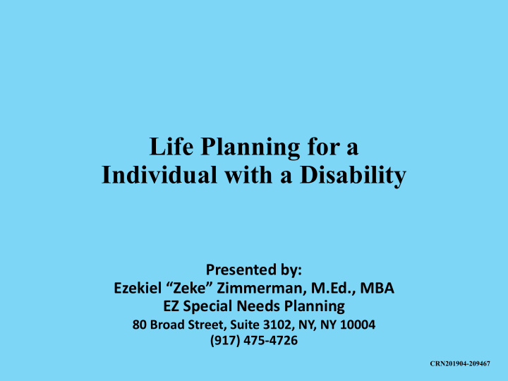 life planning for a individual with a disability
