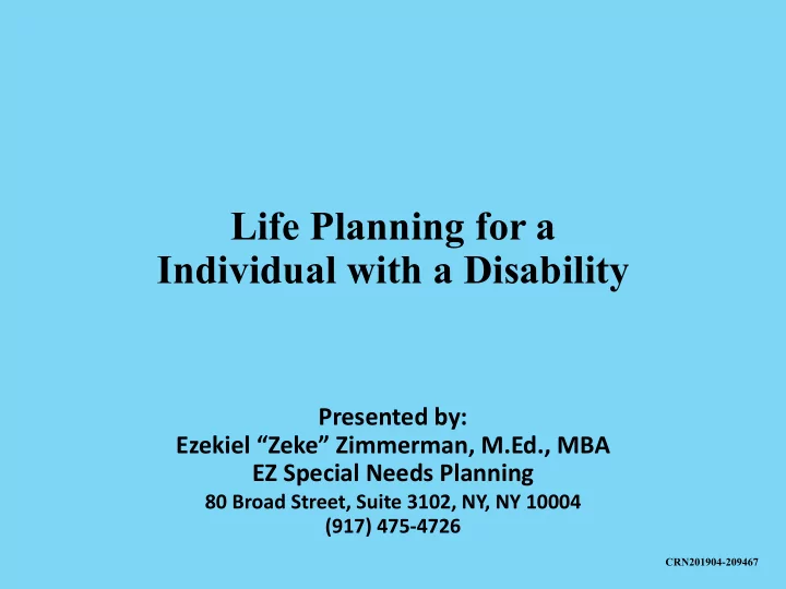 life planning for a individual with a disability