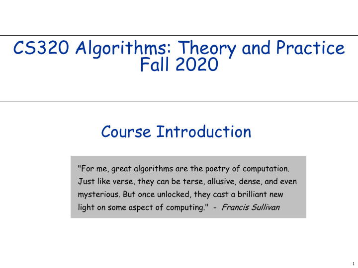 cs320 algorithms theory and practice fall 2020