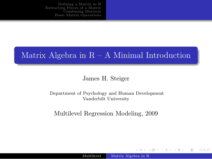 matrix algebra in r a minimal introduction