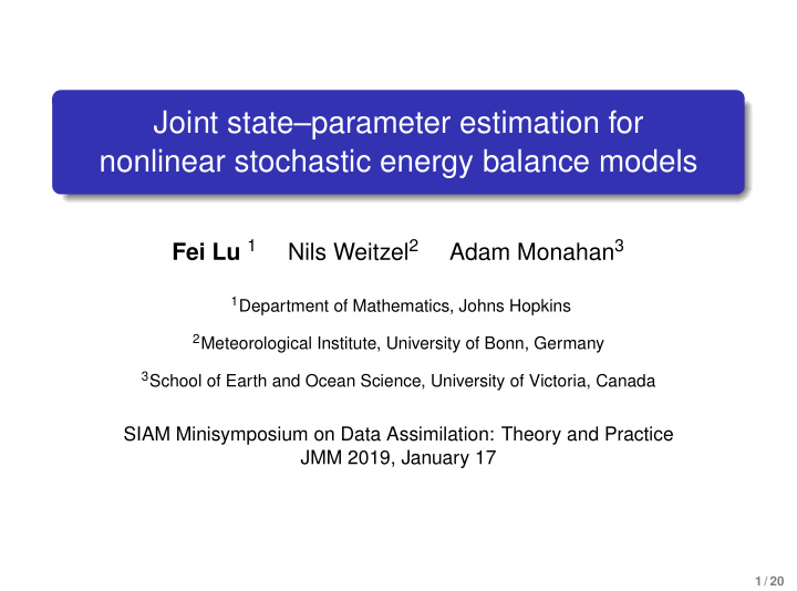 joint state parameter estimation for nonlinear stochastic