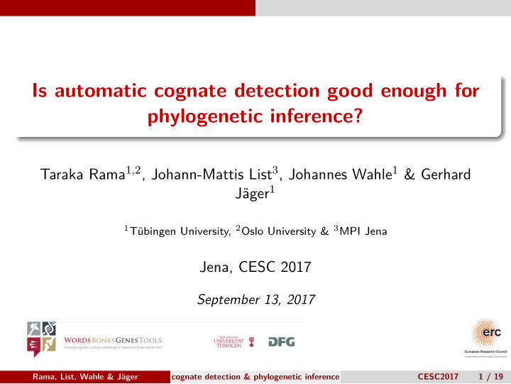 is automatic cognate detection good enough for