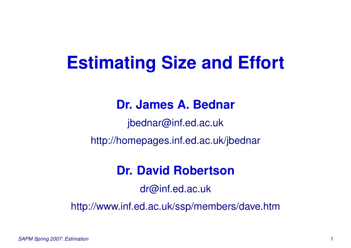 estimating size and effort