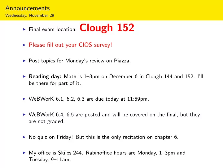 final exam location clough 152