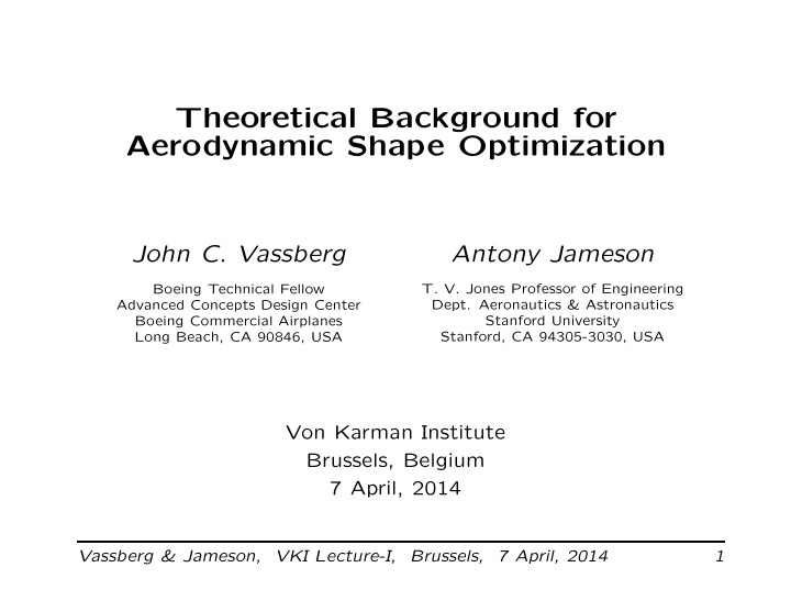 theoretical background for aerodynamic shape optimization