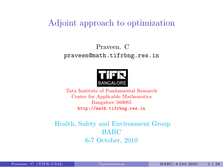 adjoint approach to optimization