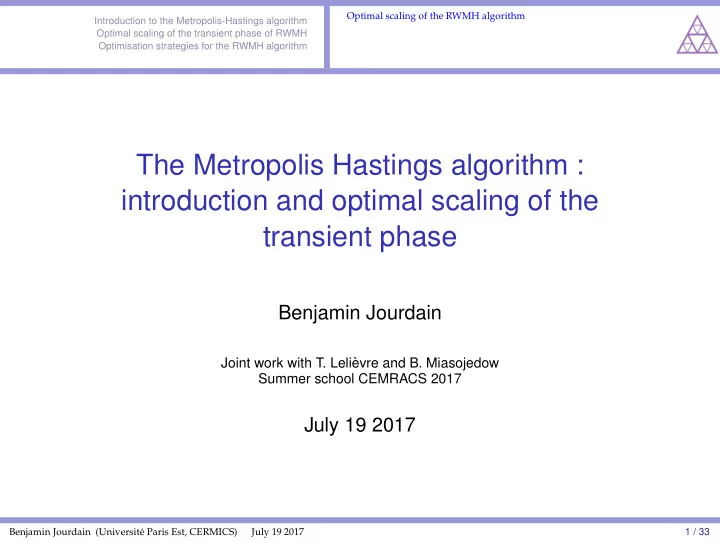 the metropolis hastings algorithm introduction and