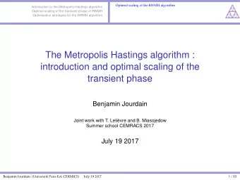 The Metropolis Hastings algorithm :  introduction and optimal scaling of the  transient phase