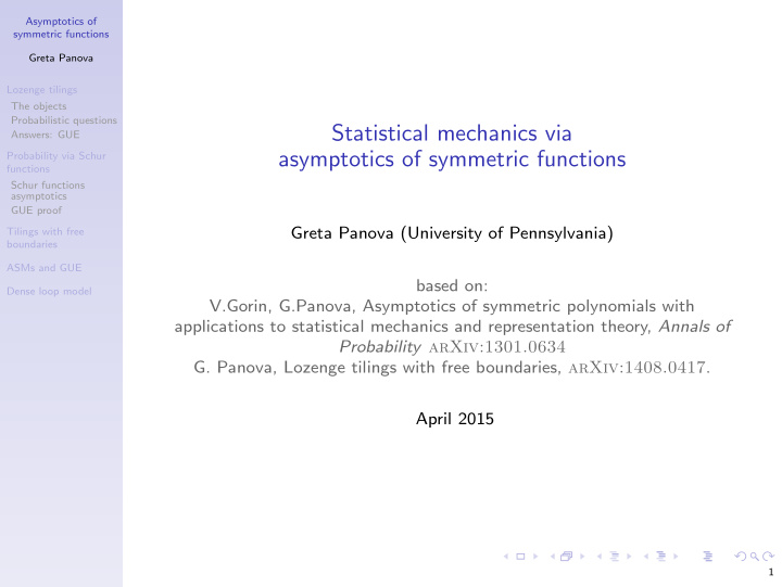 statistical mechanics via