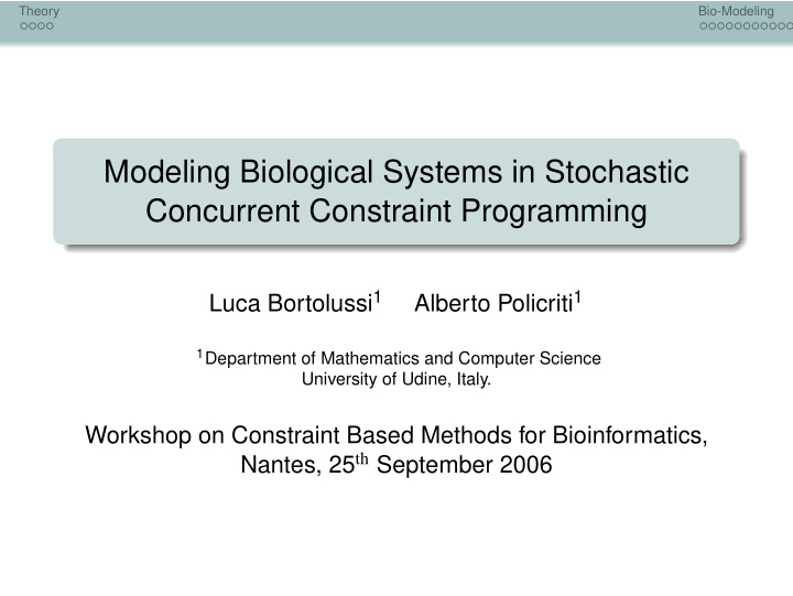 modeling biological systems in stochastic concurrent