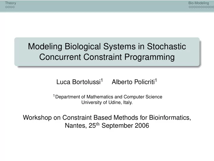 modeling biological systems in stochastic concurrent
