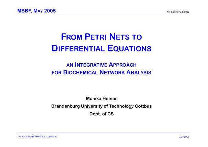 f rom p etri n ets to d ifferential e quations