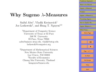 Why Sugeno  -Measures Sugeno  -Measure is . . .  Processing Sugeno . . . Saiful Abu 1 , Vladik