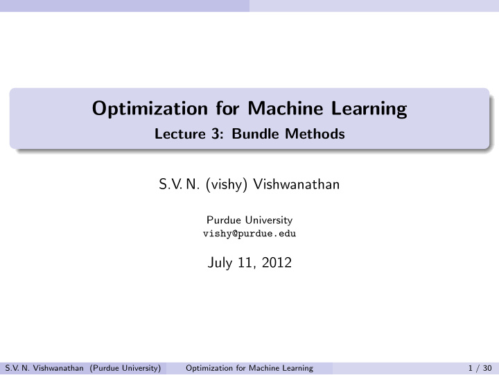 optimization for machine learning