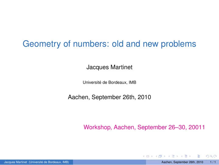 geometry of numbers old and new problems