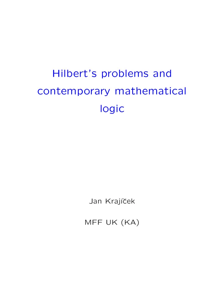 hilbert s problems and contemporary mathematical logic