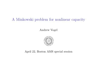 A Minkowski problem for nonlinear capacity  Andrew Vogel  April 22, Boston AMS special session