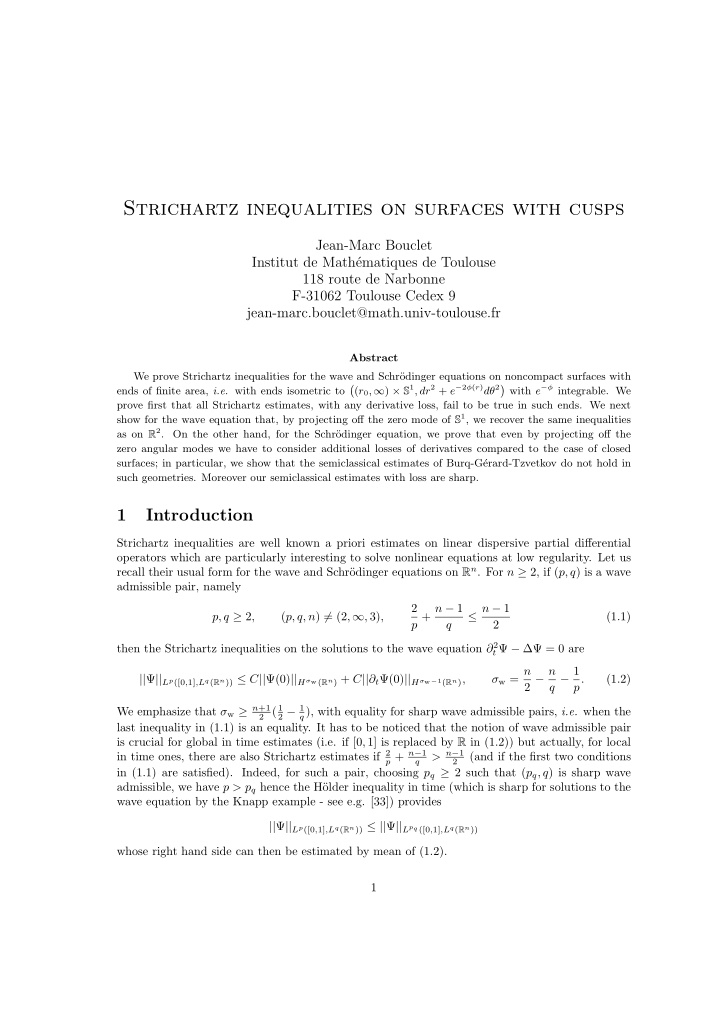 strichartz inequalities on surfaces with cusps