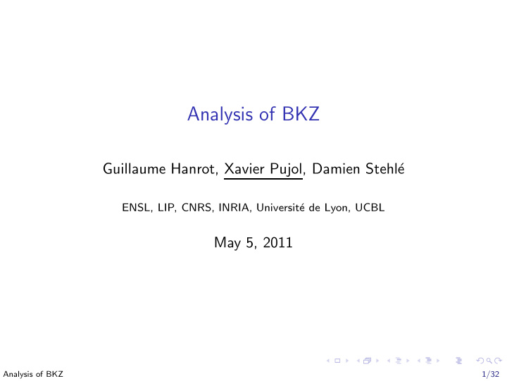 analysis of bkz