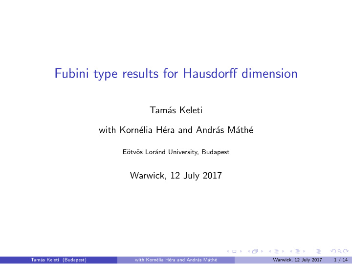 fubini type results for hausdorff dimension