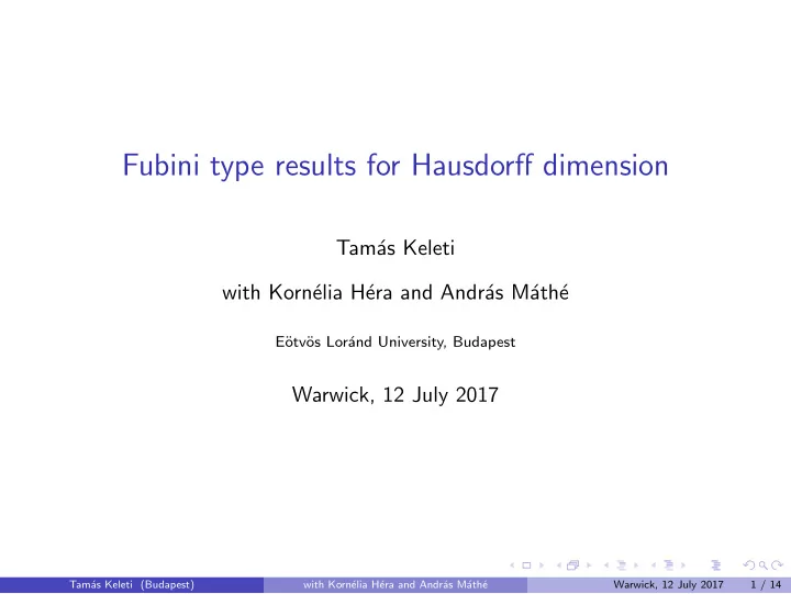 fubini type results for hausdorff dimension