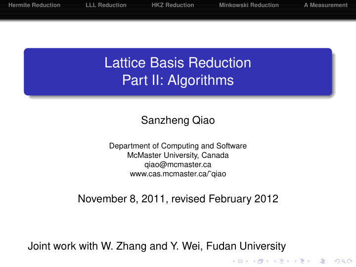 lattice basis reduction part ii algorithms